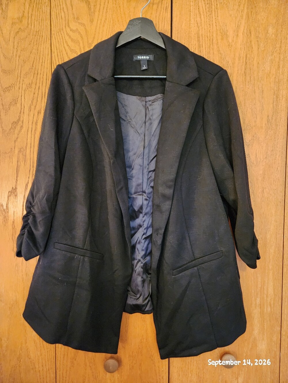 torrid Black Open-Front Tailored Blazer with Ruched Sleeves